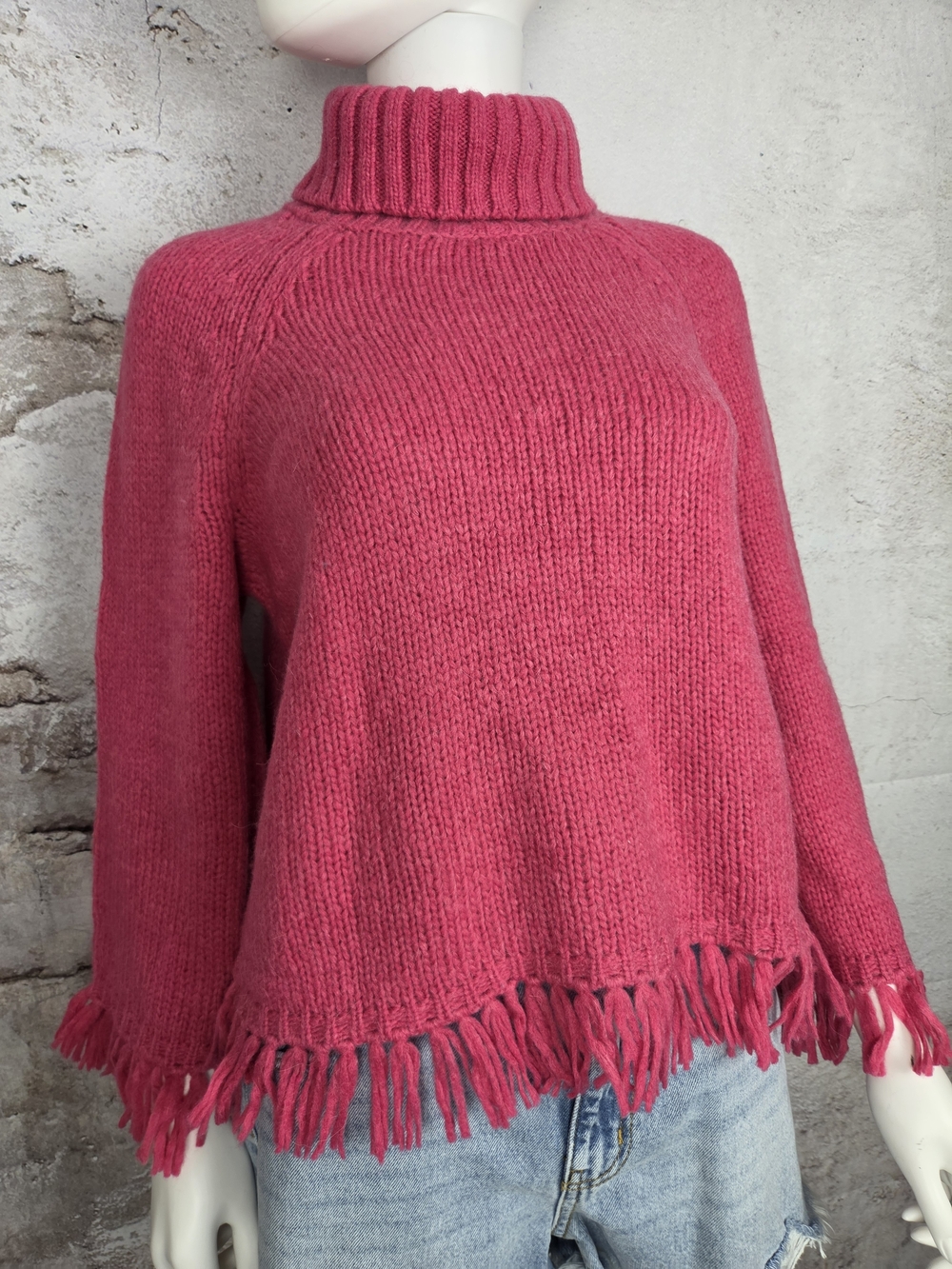 Tory Burch Raspberry Fringe Turtleneck Sweater